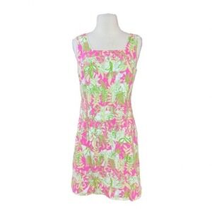 Lilli Pulitzer Pink and Green Sz 6 Jungle Road Cotton Dress Tropical‎ Vacation